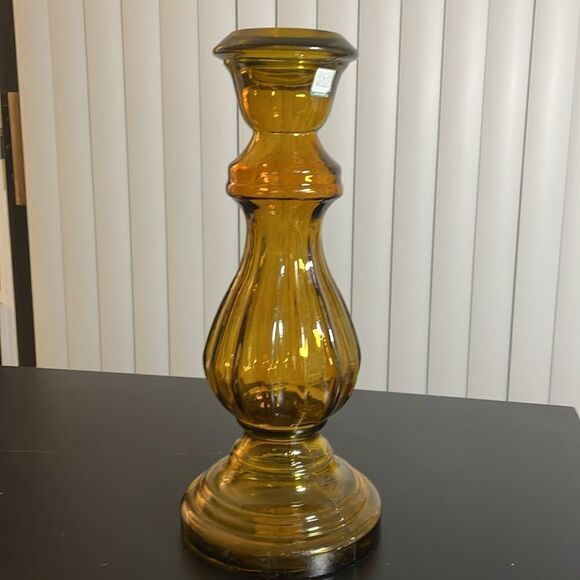 Vidrios San Miguel Spain Yellow Amber Recycled Glass 16" Candle Holder Vase - Picture 3 of 6